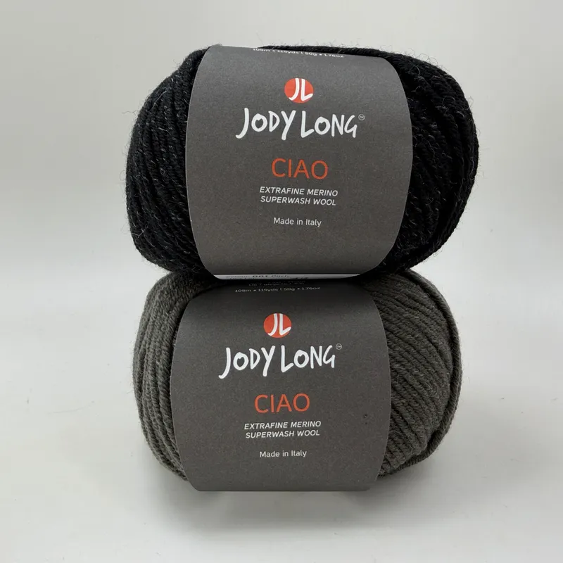 Jody Long Ciao Extrafine Merino Superwash Wool Yarn Lot of 2 Pitch & Graphite