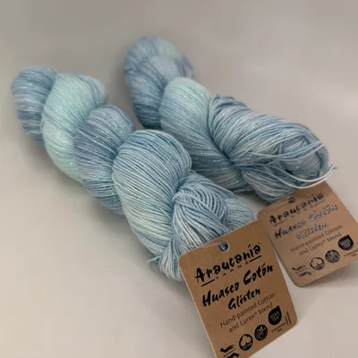 Lot of 2 Araucania Huasco Coton Glisten Yarn 100g Color 3003 Crystal Clear
