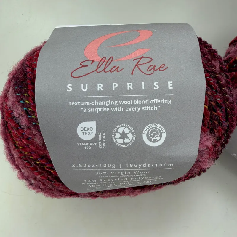 Ella Rae Surprise Yarn Lot of 2 Skeins Color 104 Thrilled Wool Blend Worsted