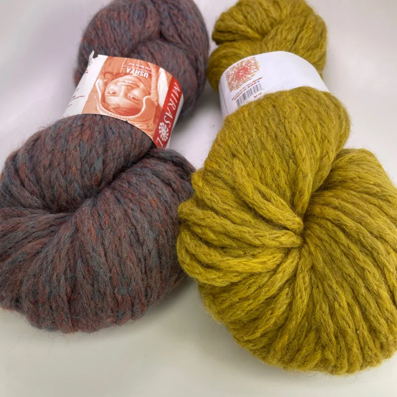 Mirasol Ushya Super Bulky Yarn Lot of 2 - Goldenrod & Heathered Multi 200g Total