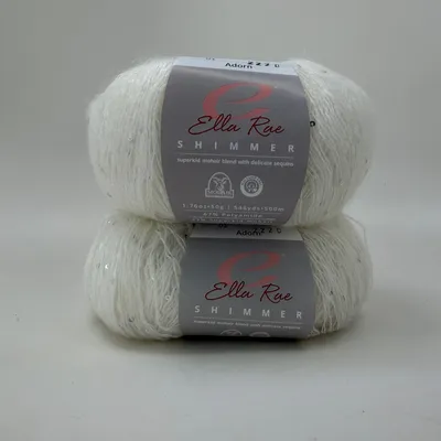 Lot of 2 Ella Rae Shimmer Superkid Mohair Yarn White Sequins Color 01 Adorn 50g