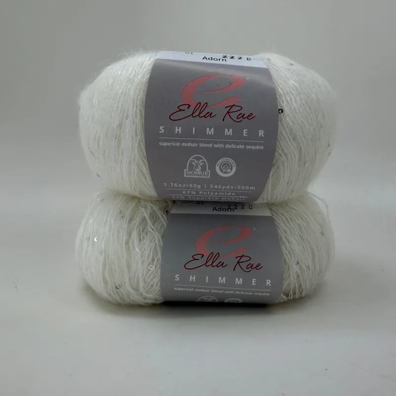 Lot of 2 Ella Rae Shimmer Superkid Mohair Yarn White Sequins Color 01 Adorn 50g