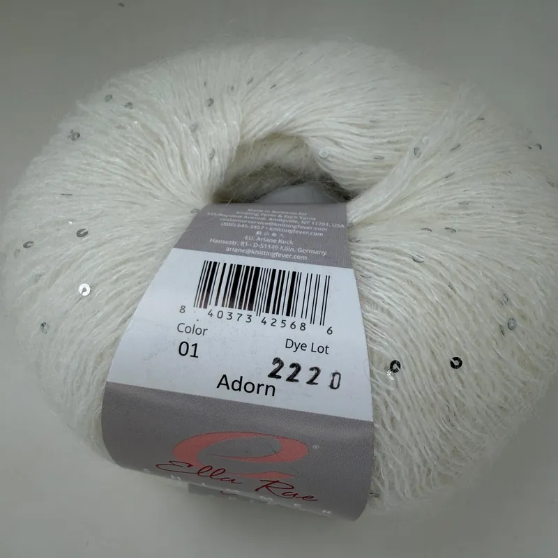 Lot of 2 Ella Rae Shimmer Superkid Mohair Yarn White Sequins Color 01 Adorn 50g