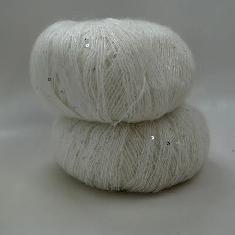 Lot of 2 Ella Rae Shimmer Superkid Mohair Yarn White Sequins Color 01 Adorn 50g