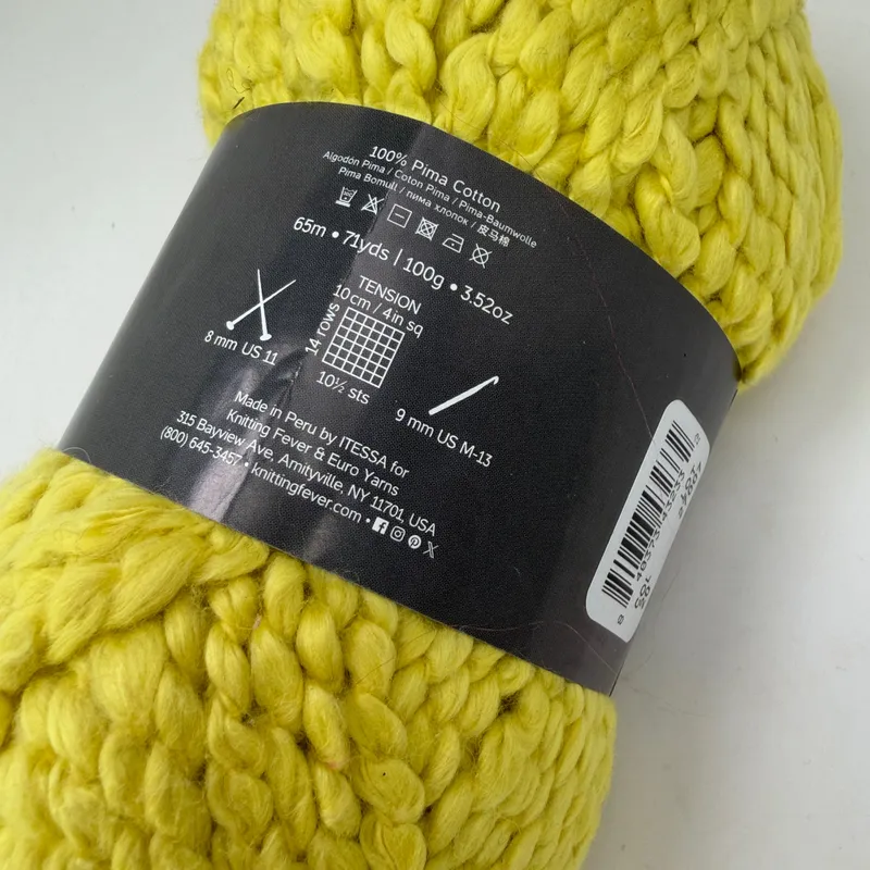 Jody Long Pima Grande Organic Pima Cotton Yarn Color 20 Yellow 100g Skein
