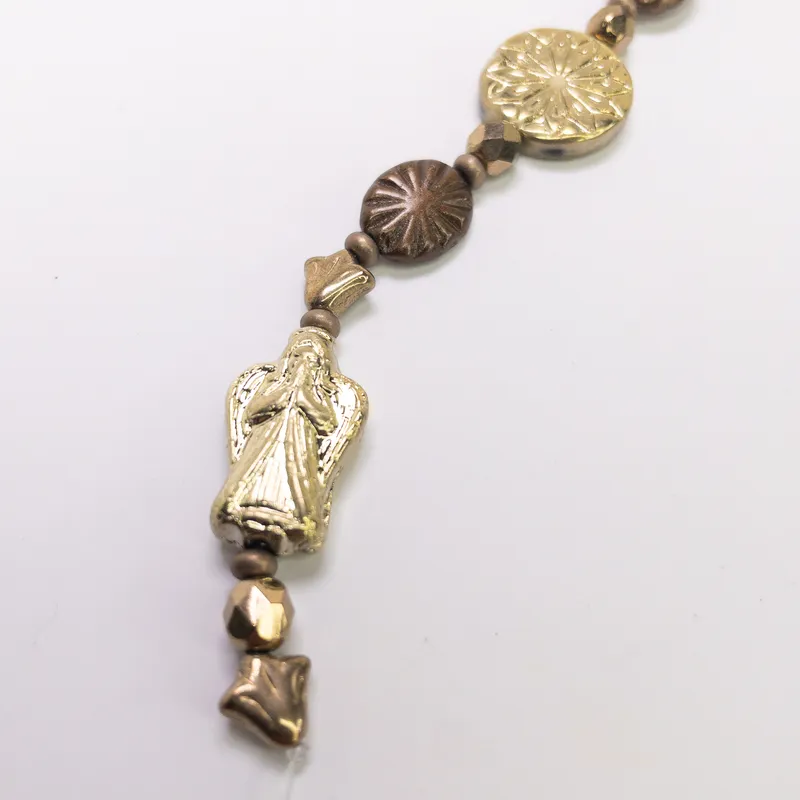 Czech Table Cut Fire Polished Glass Bead 6" Strand - Gold Sunburst & Angel Mix