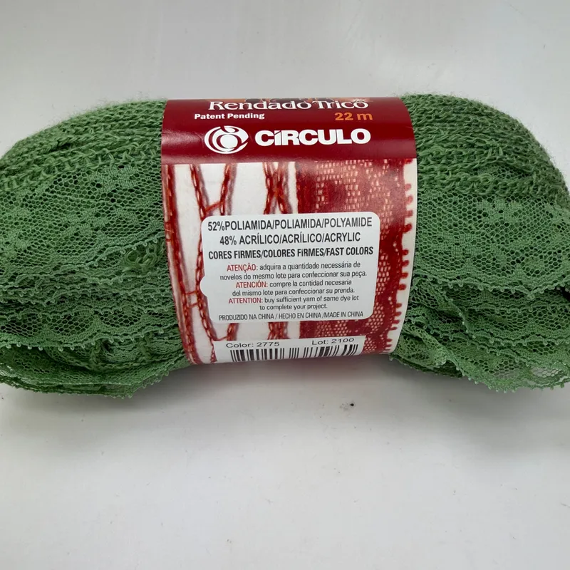 Circulo Rendado Trico Ruffle Lace Scarf Yarn 22m 24yd Green Color 2775 Skein