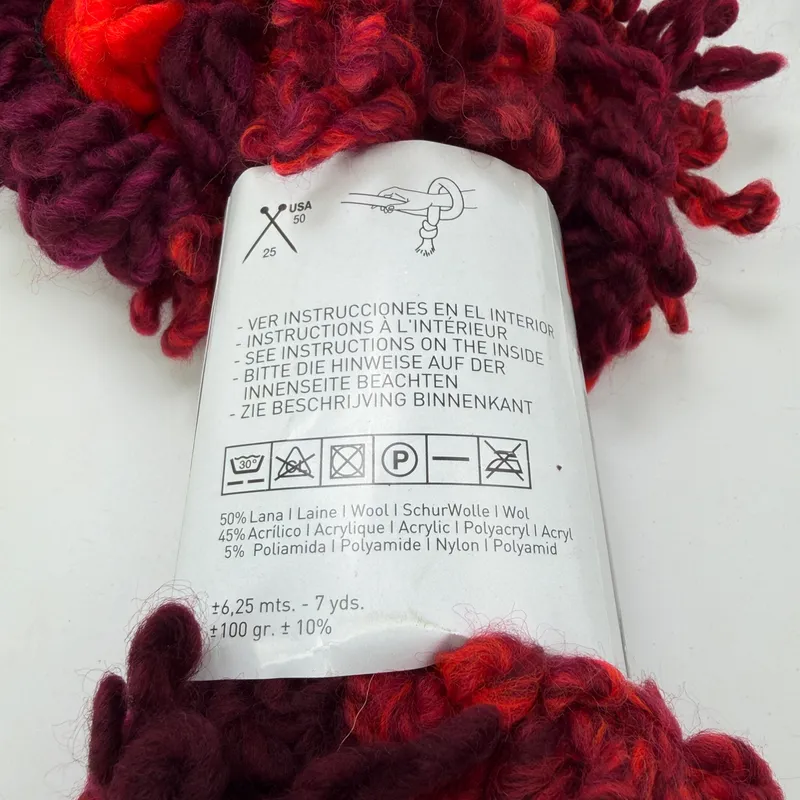 Katia Aloha Novelty Ruffled Loop Yarn 100g 7 Yds Color 302 Wool Blend Spain