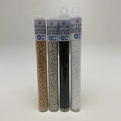 4 Tube Set: 11/0 Miyuki Seed Beads, Gold, Silver, Black, White, Large 5” Tubes