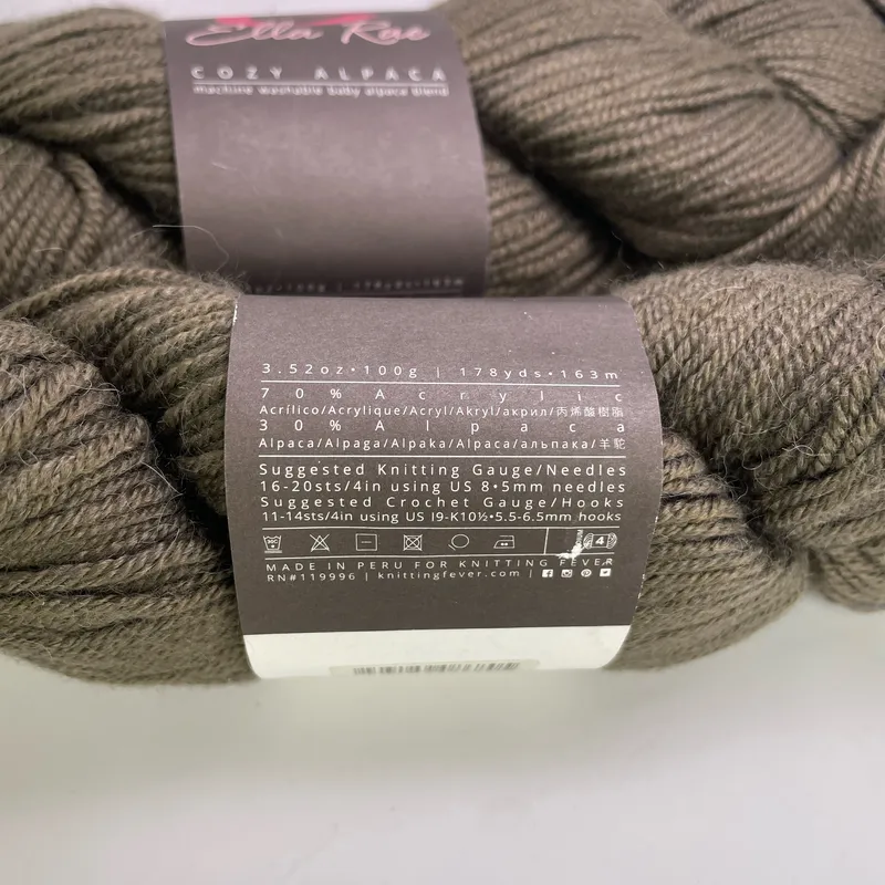 Ella Rae Cozy Alpaca Yarn Lot of 2 Hanks Color 14 Dark Taupe Worsted 200g Total