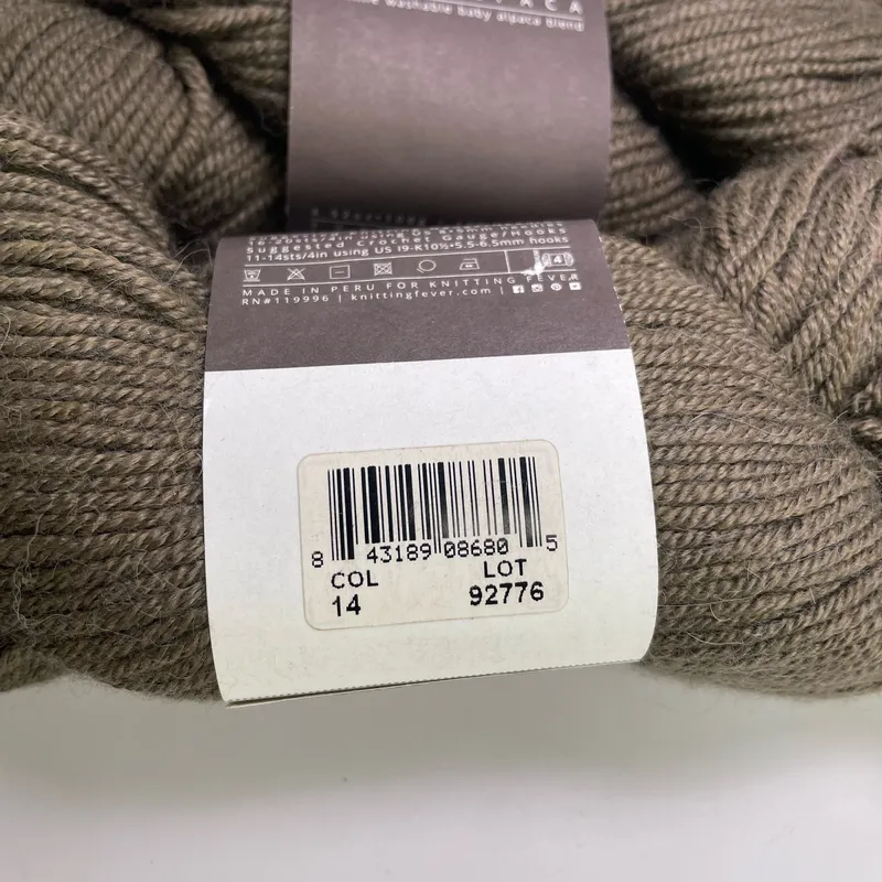 Ella Rae Cozy Alpaca Yarn Lot of 2 Hanks Color 14 Dark Taupe Worsted 200g Total