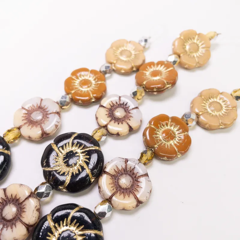 Czech Glass Table Cut Hibiscus Flower Beads 14mm - 6" Strand Multi-Color Mix
