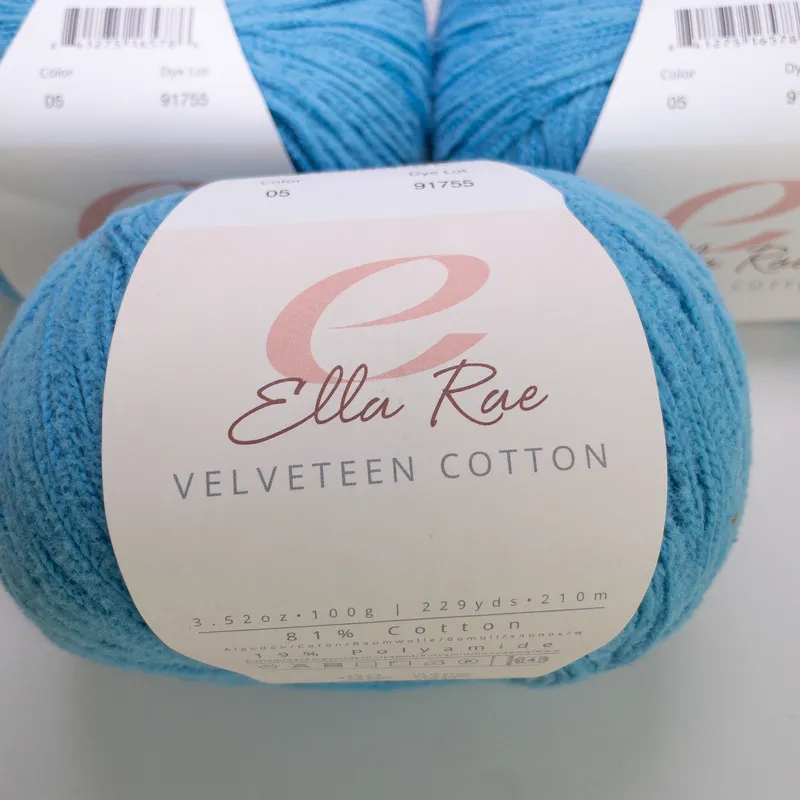 Ella Rae Velveteen Cotton Yarn Blue Color 05 Lot of 3 Skeins Matched Dye Lot