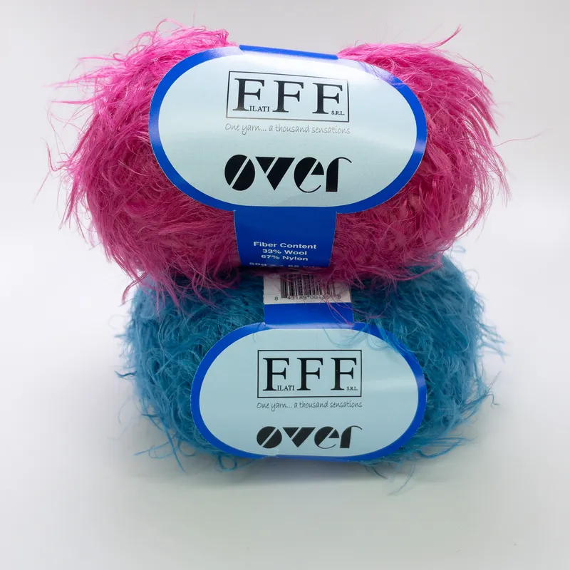 Filati FFF Over Eyelash Yarn Lot of 2 Hot Pink + Teal Blue Fuzzy Fun Fur