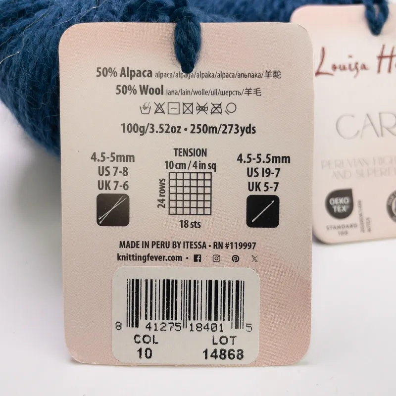 Louisa Harding Caraz Yarn Lot of 2 Hanks - Blue Col 10 - Alpaca Wool Blend