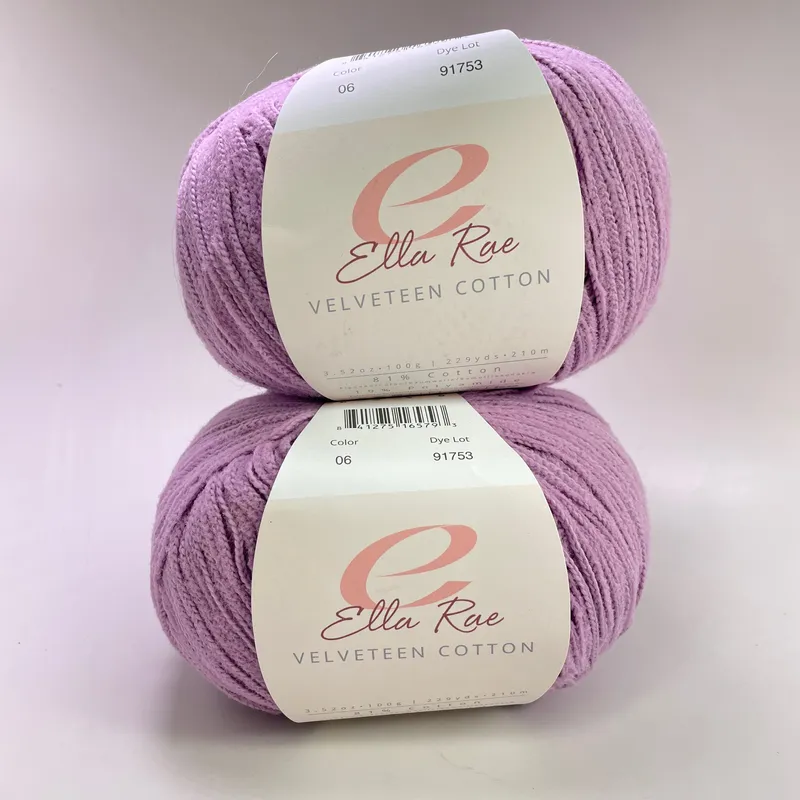 Ella Rae Velveteen Cotton Yarn Color 06 Lavender Lot of 2 Skeins Dye Lot 91753