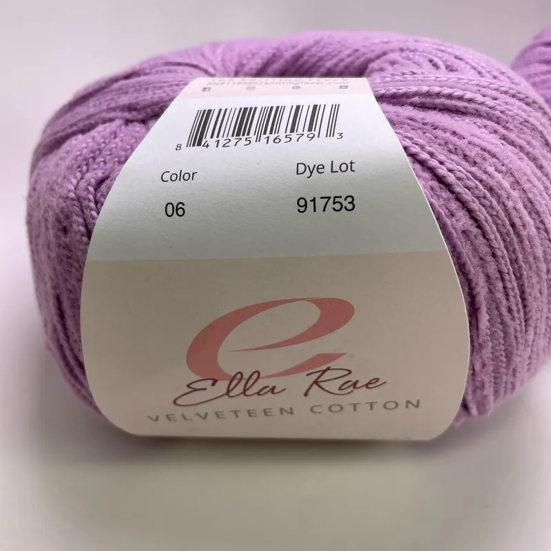 Ella Rae Velveteen Cotton Yarn Color 06 Lavender Lot of 2 Skeins Dye Lot 91753
