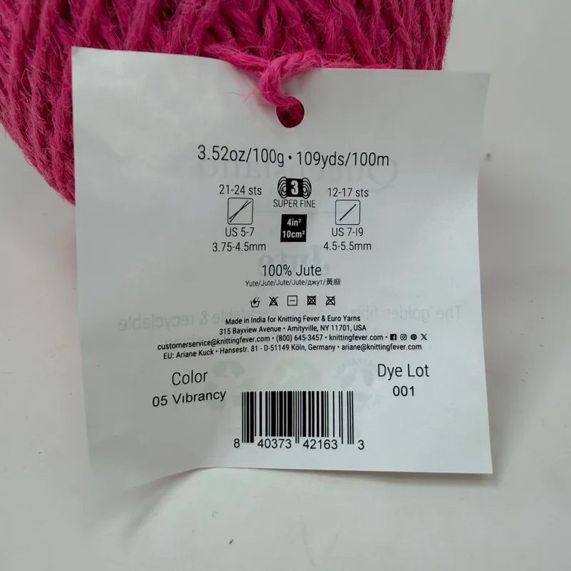 Queensland Collection Jute Yarn 100g Ball Color 05 Vibrancy Hot Pink 109 Yds