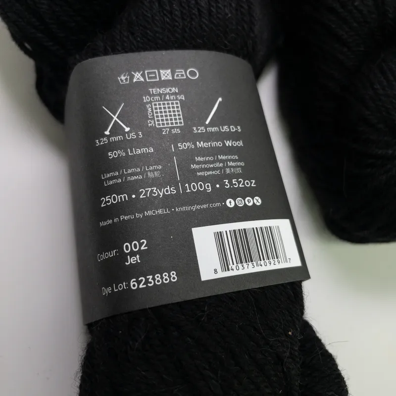 Jody Long Llama Mia Yarn Lot of 3 Jet Black 002 Matching Dye Lot 750m Total
