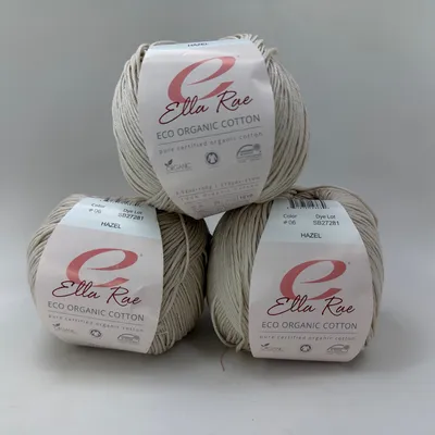 Lot of 3 Ella Rae Eco Organic Cotton Yarn Skeins #06 Hazel 100g 273 yds Each