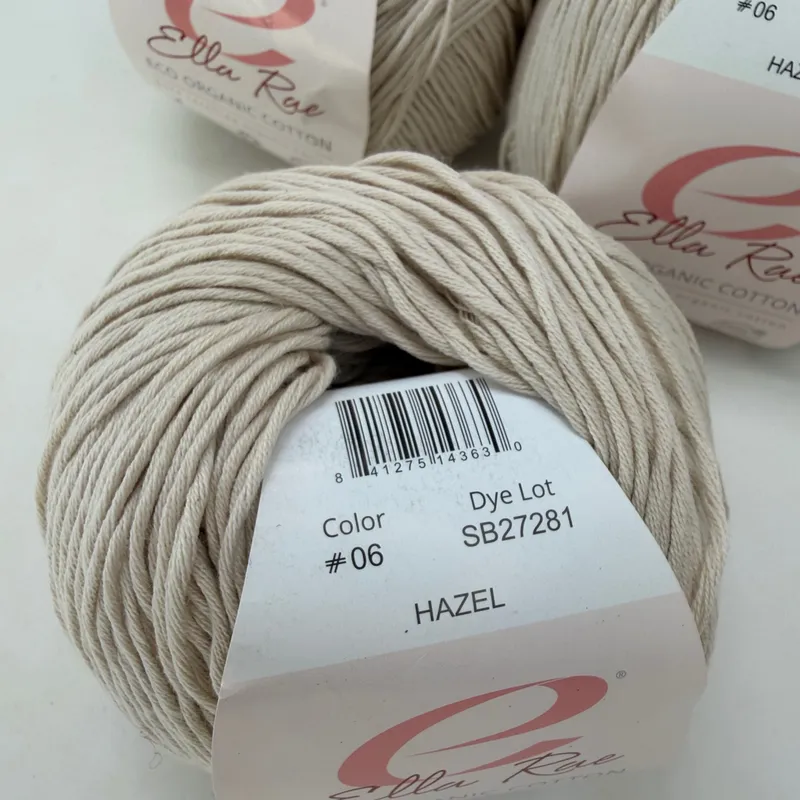 Lot of 3 Ella Rae Eco Organic Cotton Yarn Skeins #06 Hazel 100g 273 yds Each