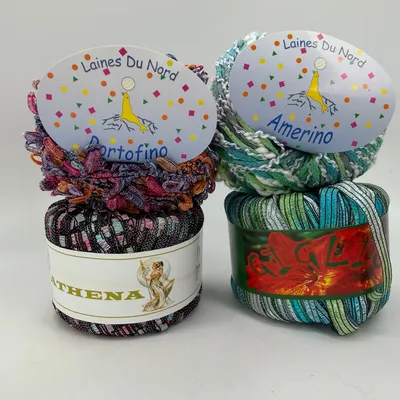 Novelty Yarn Lot of 4 Skeins Laines Du Nord Portofino Amerino Athena Ribbon