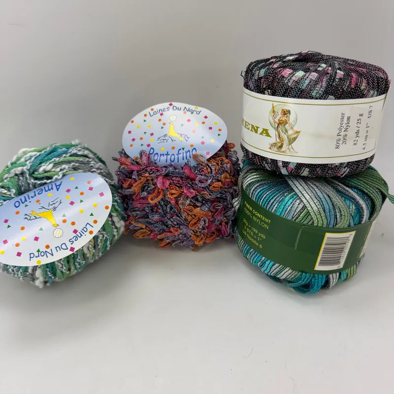 Novelty Yarn Lot of 4 Skeins Laines Du Nord Portofino Amerino Athena Ribbon