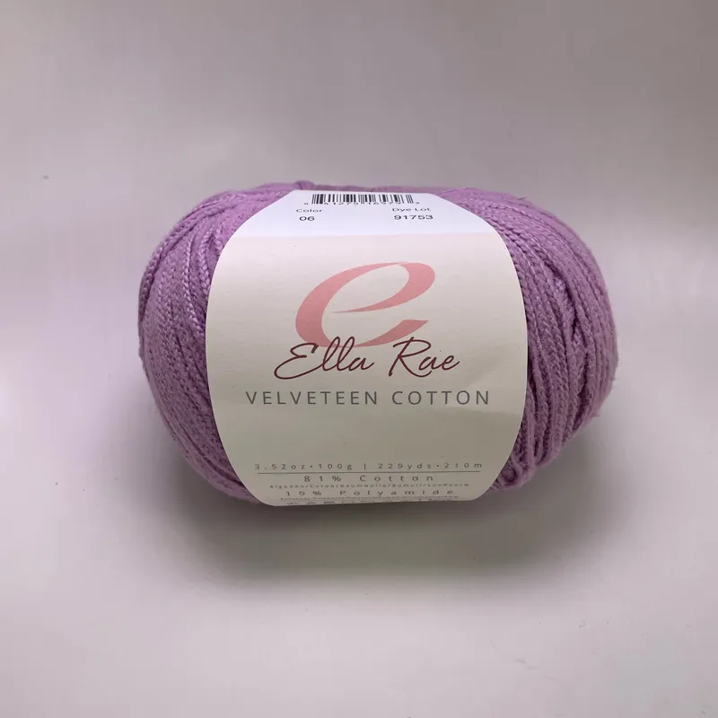 Ella Rae Velveteen Cotton Yarn Color 06 Lavender Purple 100g Skein Made in Italy