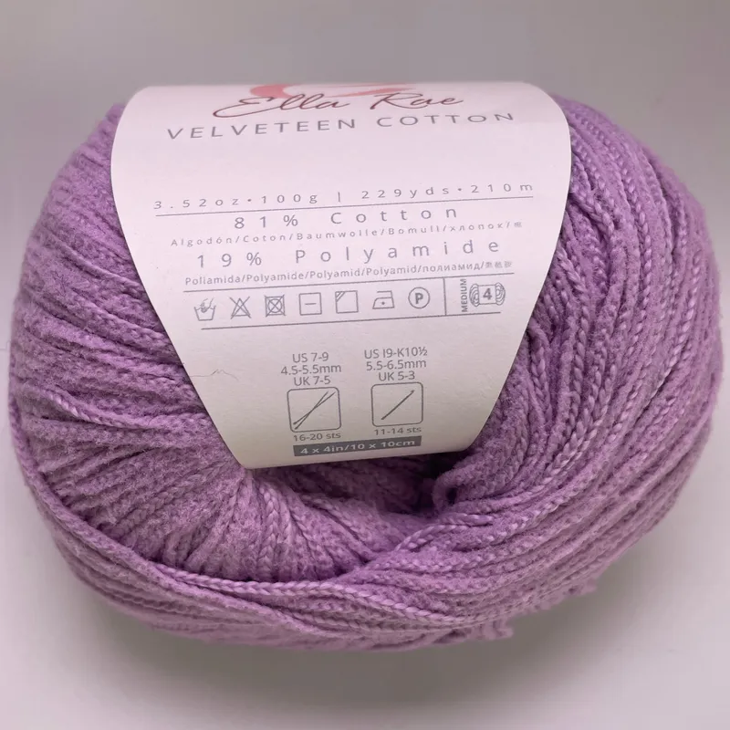Ella Rae Velveteen Cotton Yarn Color 06 Lavender Purple 100g Skein Made in Italy
