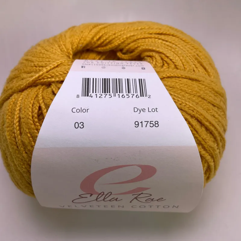 Ella Rae Velveteen Cotton Yarn Color 03 Mustard Yellow 100g Skein 229yds Italy
