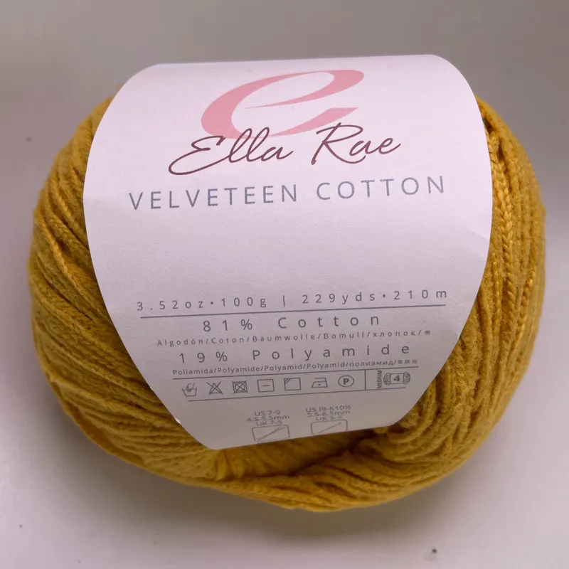 Ella Rae Velveteen Cotton Yarn Color 03 Mustard Yellow 100g Skein 229yds Italy