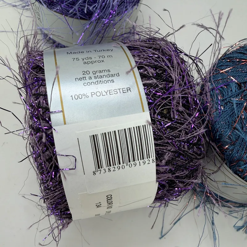 Lot of 3 Flutter Eyelash Novelty Yarn 20g 75yds 100% Polyester Assorted Colors