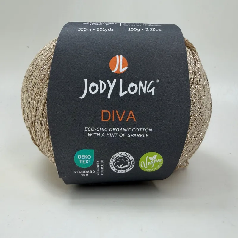 Jody Long Diva Organic Cotton Sparkle Yarn 100g 005 Sequin Gold