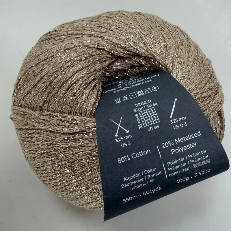 Jody Long Diva Organic Cotton Sparkle Yarn 100g 005 Sequin Gold