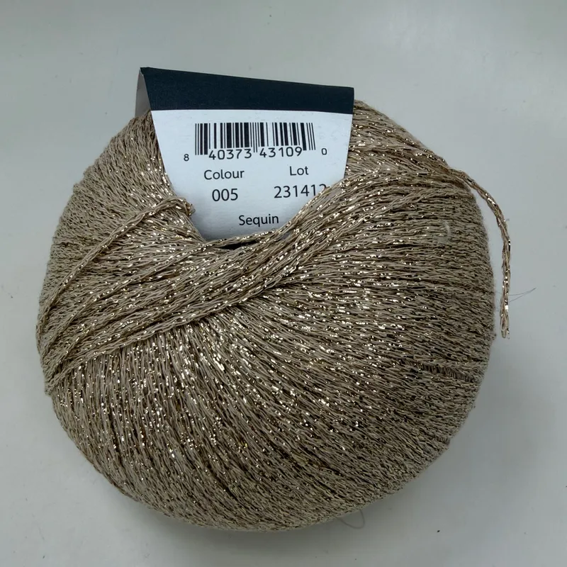 Jody Long Diva Organic Cotton Sparkle Yarn 100g 005 Sequin Gold