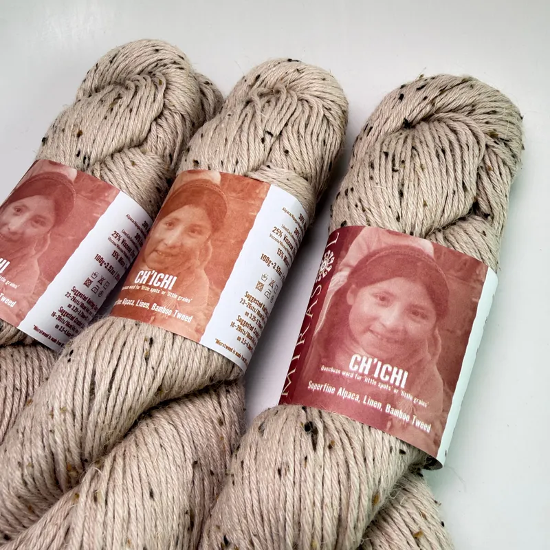 Mirasol Ch'ichi Yarn Lot of 3 Hanks Shade 02 Cattail Alpaca Linen Bamboo Tweed