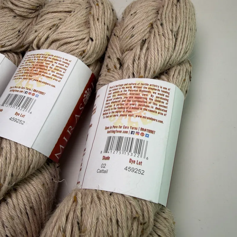 Mirasol Ch'ichi Yarn Lot of 3 Hanks Shade 02 Cattail Alpaca Linen Bamboo Tweed