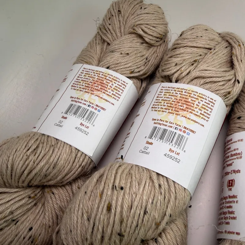 Mirasol Ch'ichi Yarn Lot of 3 Hanks Shade 02 Cattail Alpaca Linen Bamboo Tweed