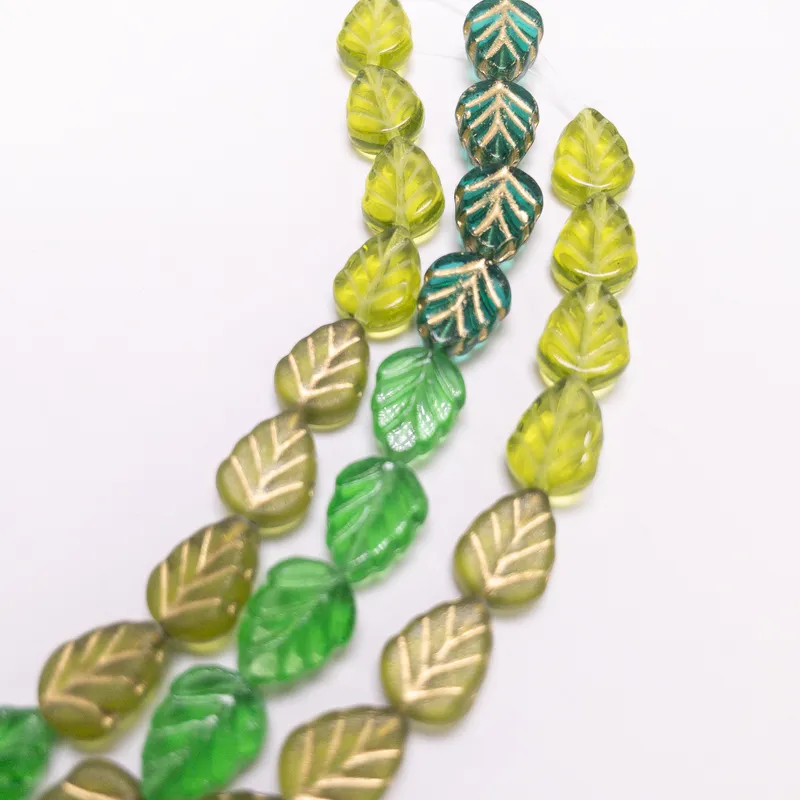 Czech Glass Table Cut Fire Polished Leaf Beads - 6 Inch Strand 8-10mm