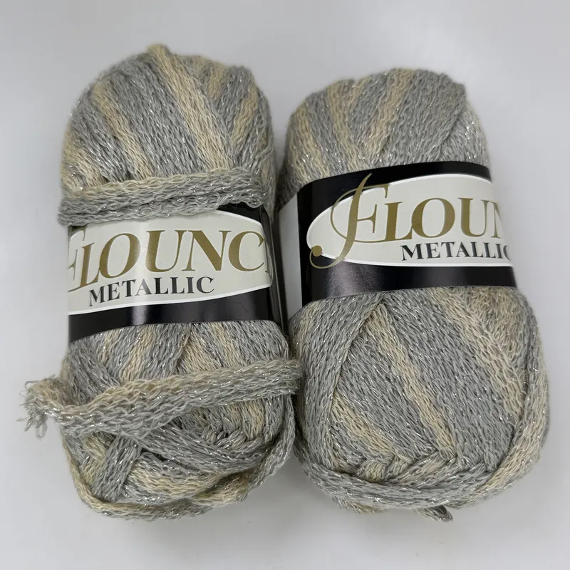 Flounce Metallic Yarn Lot of 2 Skeins Color 15 Dye 418 Mesh Ribbon Gold Sparkle