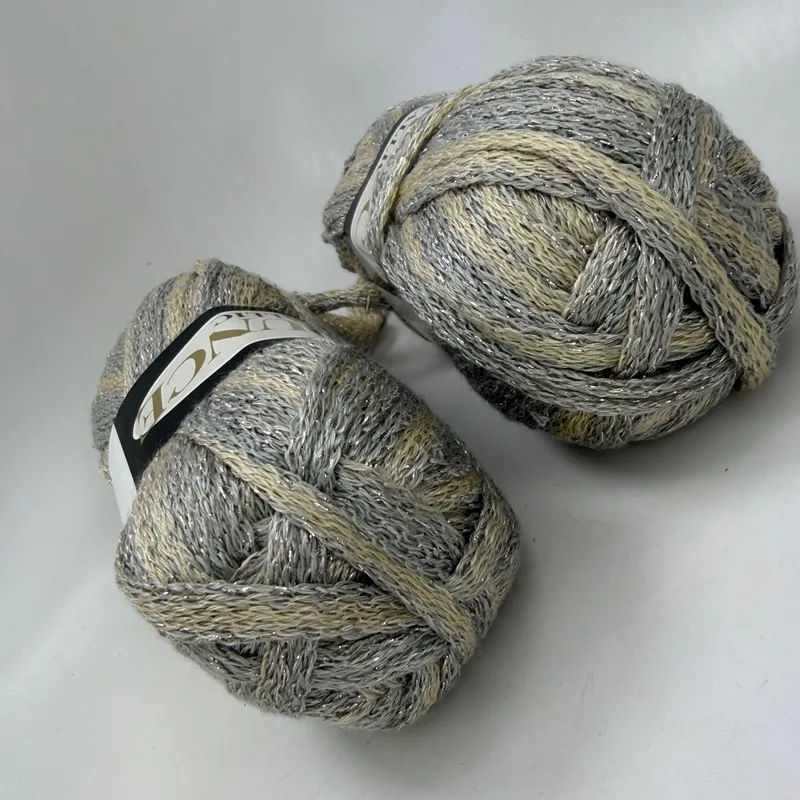 Flounce Metallic Yarn Lot of 2 Skeins Color 15 Dye 418 Mesh Ribbon Gold Sparkle