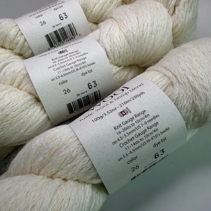 Lot of 3 Elsebeth Lavold Misty Wool Yarn Color 26 Ivory Dye Lot 63 300g Total