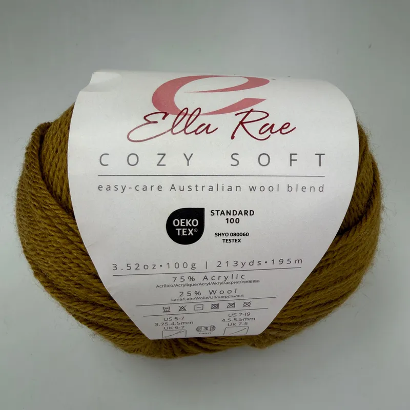 Ella Rae Cozy Soft Yarn Color 48 Golden Brown 100g Wool Blend DK Skein