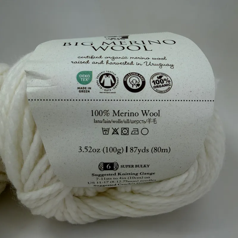 Juniper Moon Farm Big Merino Wool Yarn #17 Alabaster - Lot of 2 Skeins