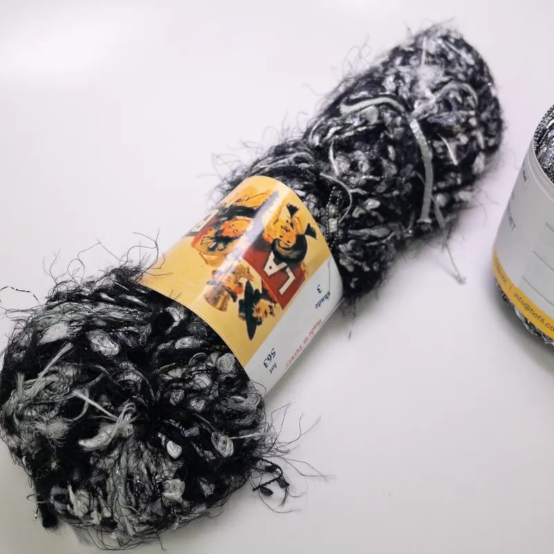 Novelty Yarn Lot of 2 Black Silver Eyelash Metallic Ladder La Boheme Fiofil