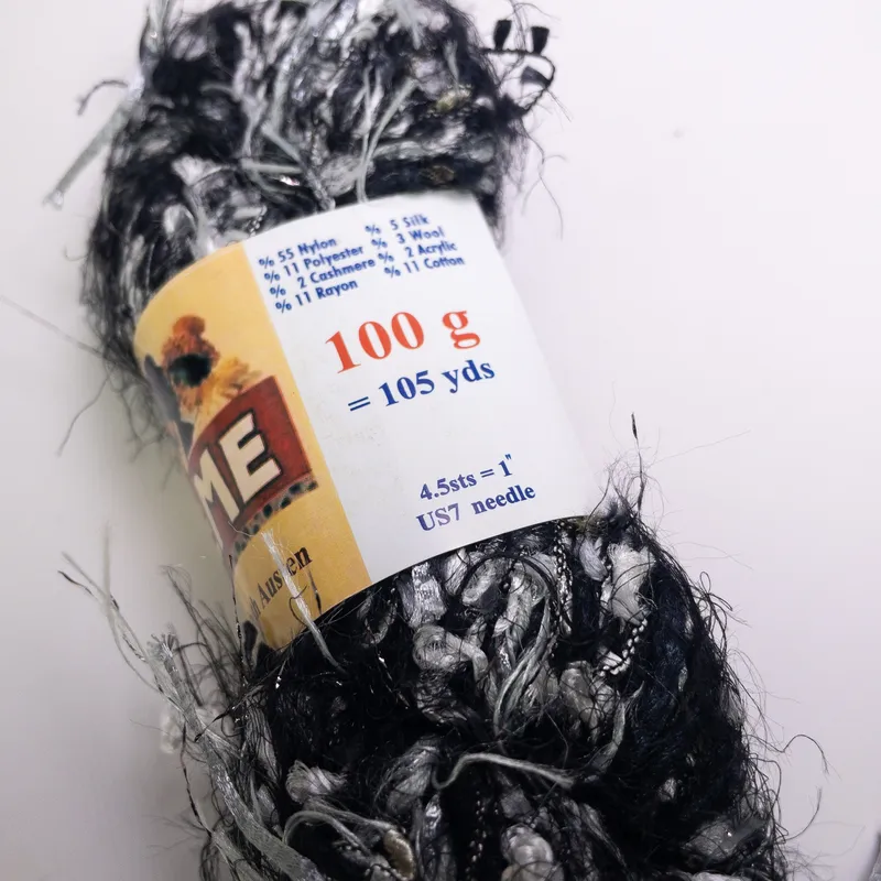Novelty Yarn Lot of 2 Black Silver Eyelash Metallic Ladder La Boheme Fiofil
