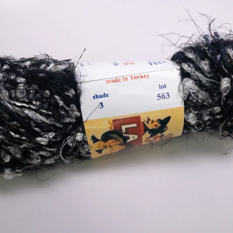 Novelty Yarn Lot of 2 Black Silver Eyelash Metallic Ladder La Boheme Fiofil