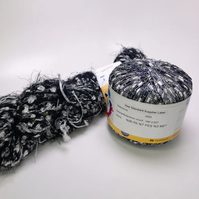 Novelty Yarn Lot of 2 Black Silver Eyelash Metallic Ladder La Boheme Fiofil