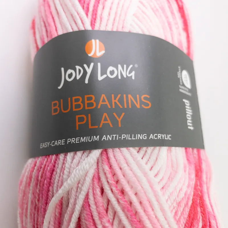 Jody Long Bubbakins Play Yarn Ring-A-Roses 1010 Pink White 100g Skein NEW