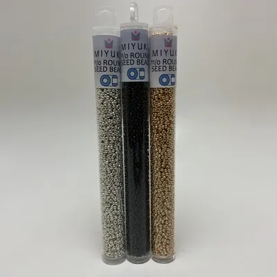 3 Tube Set: 11/0 Miyuki Seed Beads, Gold, Silver, Black, Large 5” Tubes